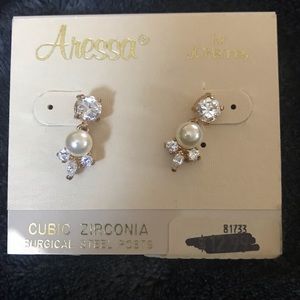 Vintage Aressa Cubic Zirconia/Faux Pearl Earrings